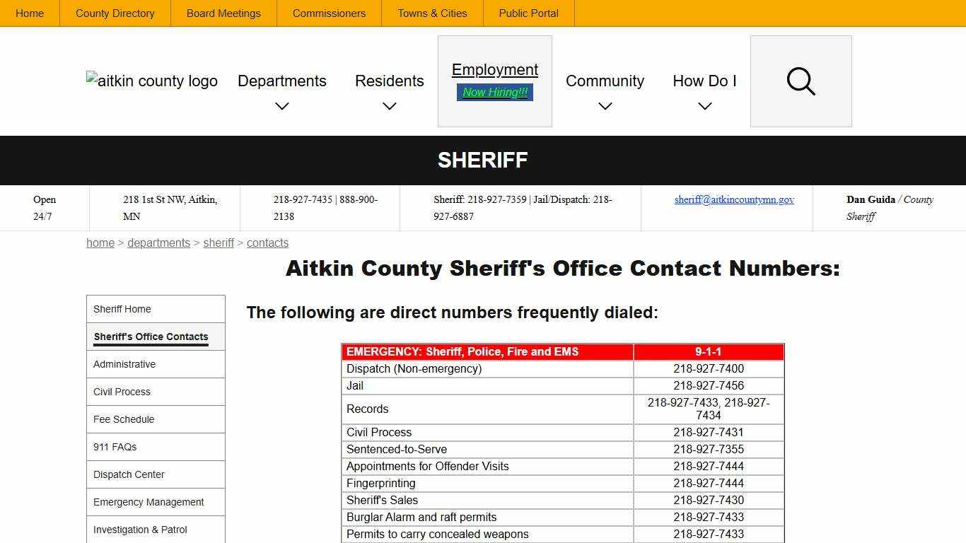 Sheriff Office Contacts Aitkin County, MN